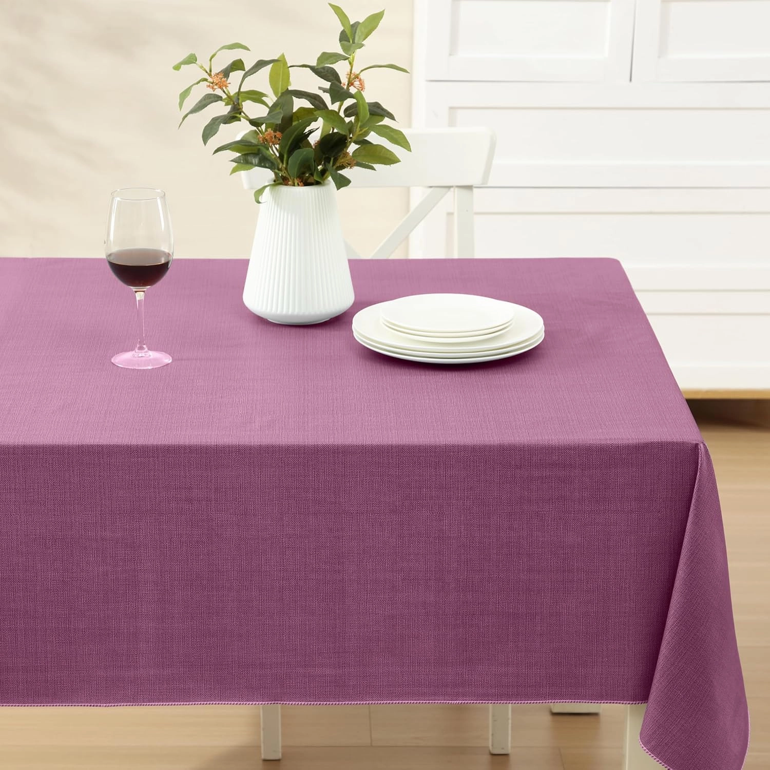 Cafe Hotel Linen Look Solid Color Heavy 4 Gauge Vinyl Flannel Backed Tablecloth, Indoor/Outdoor Wipe Clean Tablecloth, 60 Inch x 120 Inch Oblong/Rectangle, Burgundy