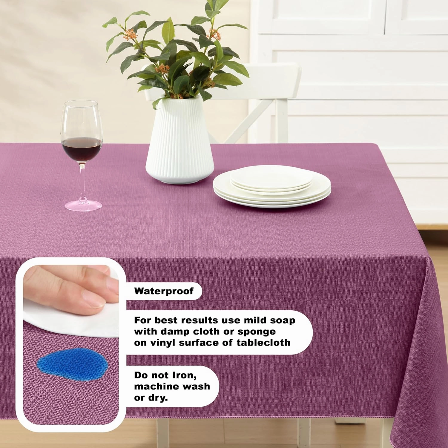 Cafe Hotel Linen Look Solid Color Heavy 4 Gauge Vinyl Flannel Backed Tablecloth, Indoor/Outdoor Wipe Clean Tablecloth, 60 Inch x 120 Inch Oblong/Rectangle, Burgundy
