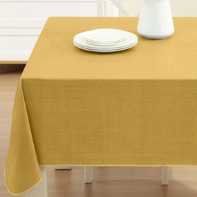Cafe Hotel Linen Look Solid Color Heavy 4 Gauge Vinyl Flannel Backed Tablecloth, Indoor/Outdoor Wipe Clean Tablecloth, 60 Inch x 120 Inch Oblong/Rectangle, Gold