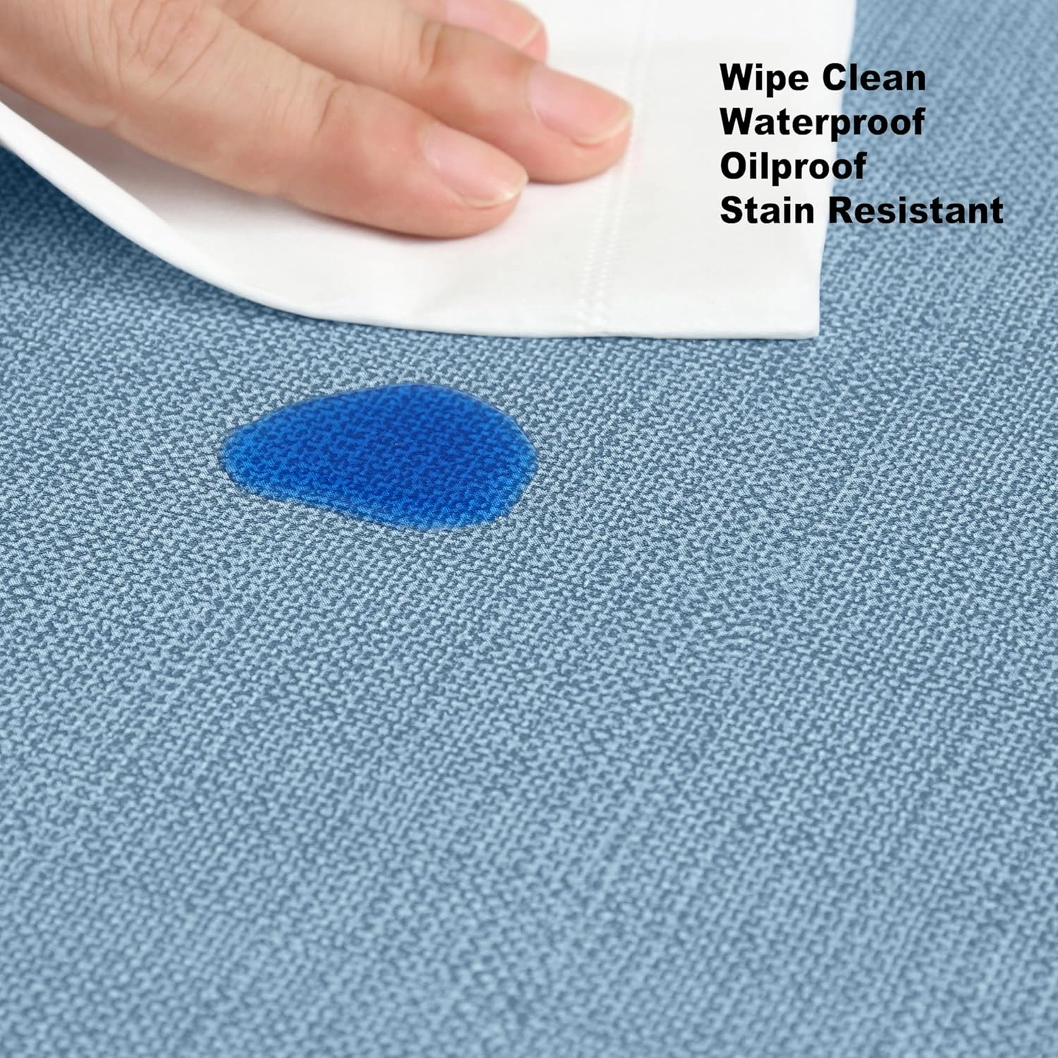 Cafe Hotel Linen Look Solid Color Heavy 4 Gauge Vinyl Flannel Backed Tablecloth, Indoor/Outdoor Wipe Clean Tablecloth, 60 Inch x 84 Inch Oblong/Rectangle, Chambray Blue