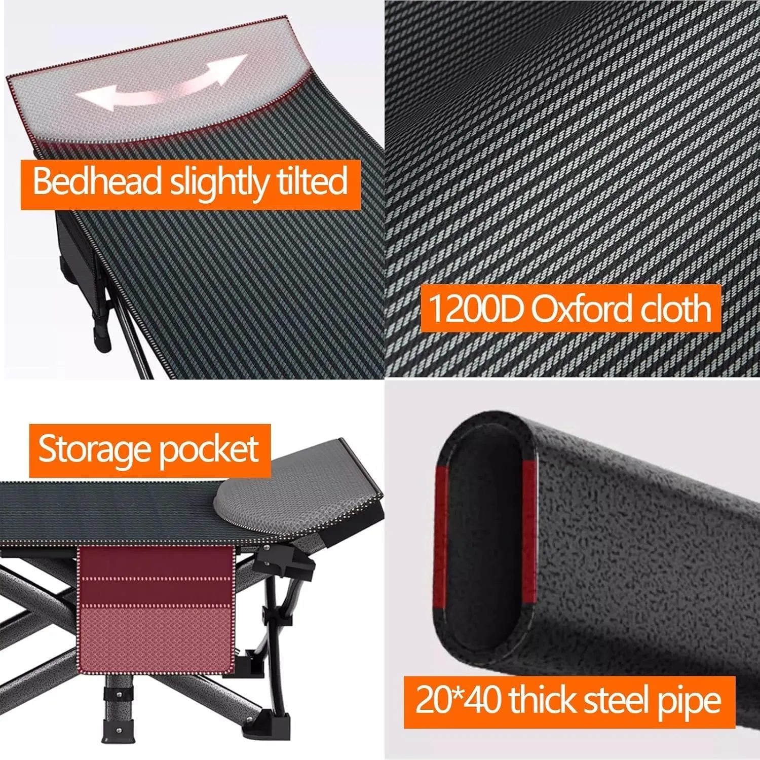 Camping Cot Double-Layer Oxford Fabric Folding Camping Bed W/Side Pockets Sleeping Cots for Adults Load 661 Lbs Folding Cot