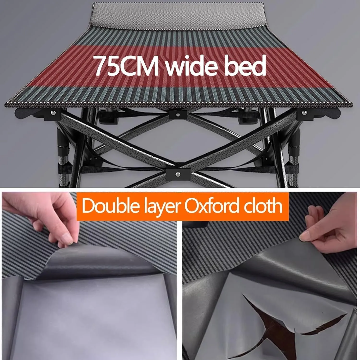 Camping Cot Double-Layer Oxford Fabric Folding Camping Bed W/Side Pockets Sleeping Cots for Adults Load 661 Lbs Folding Cot