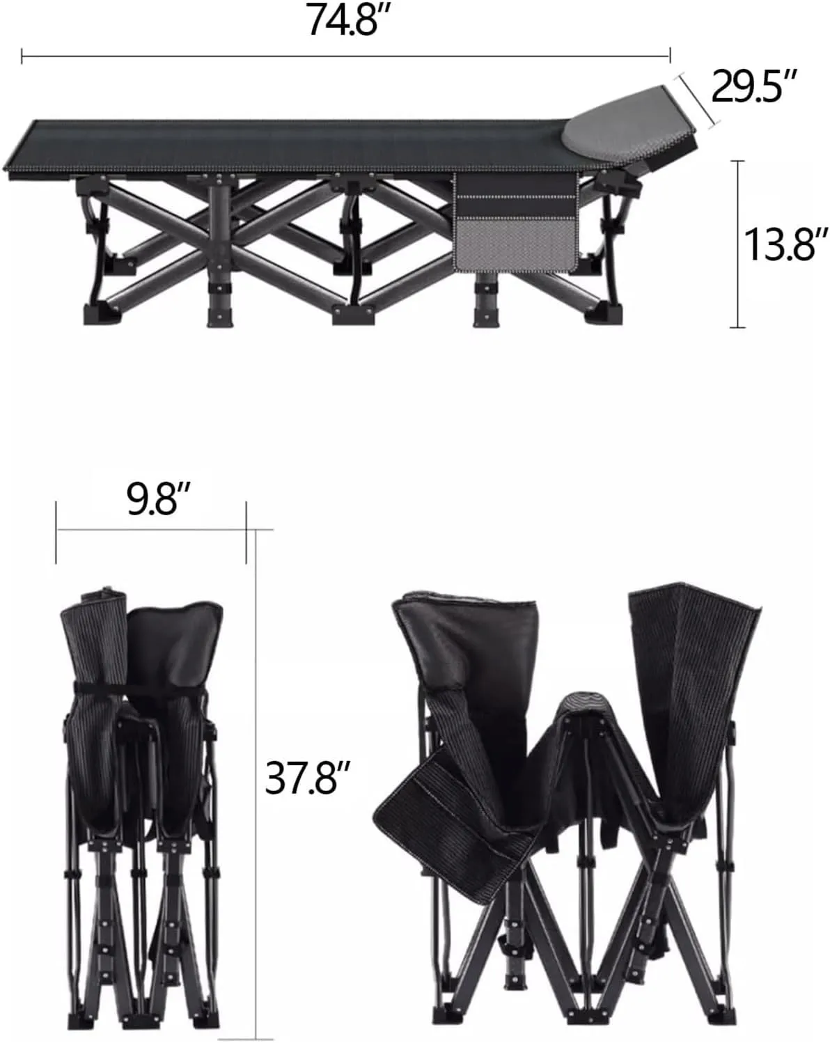 Camping Cot Double-Layer Oxford Fabric Folding Camping Bed W/Side Pockets Sleeping Cots for Adults Load 661 Lbs Folding Cot