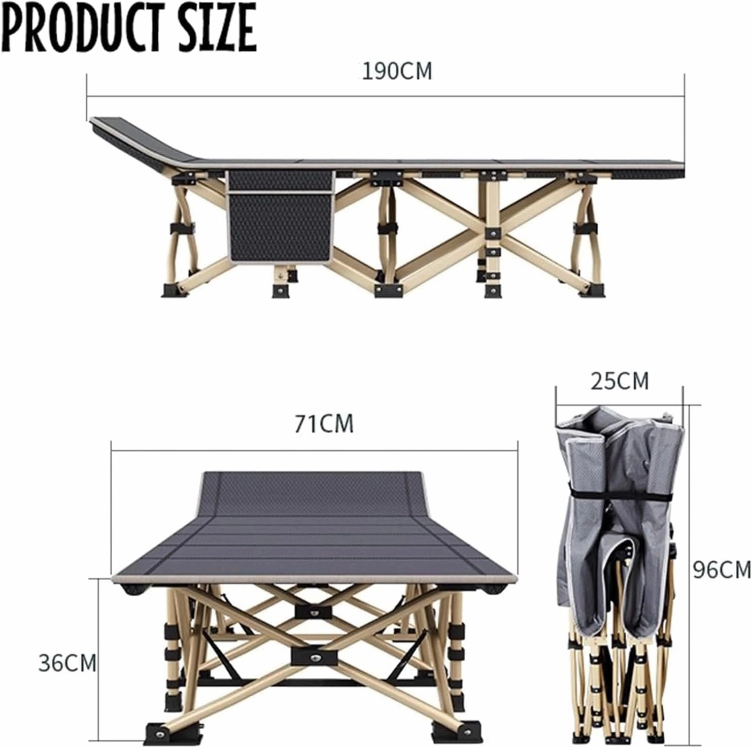 Camping Cot Oxford Cloth Sleeping Cots for Adults W/Carry Bag Reclining Chaise for Outdoor Load 190 Lbs Folding Camping Cot