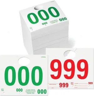 Car Service Tags 000-999 | Service Dispatch Numbers Auto Dealer Vehicle Repair Mirror Hang Tags with Numbered Key Tags, 1000 Ct