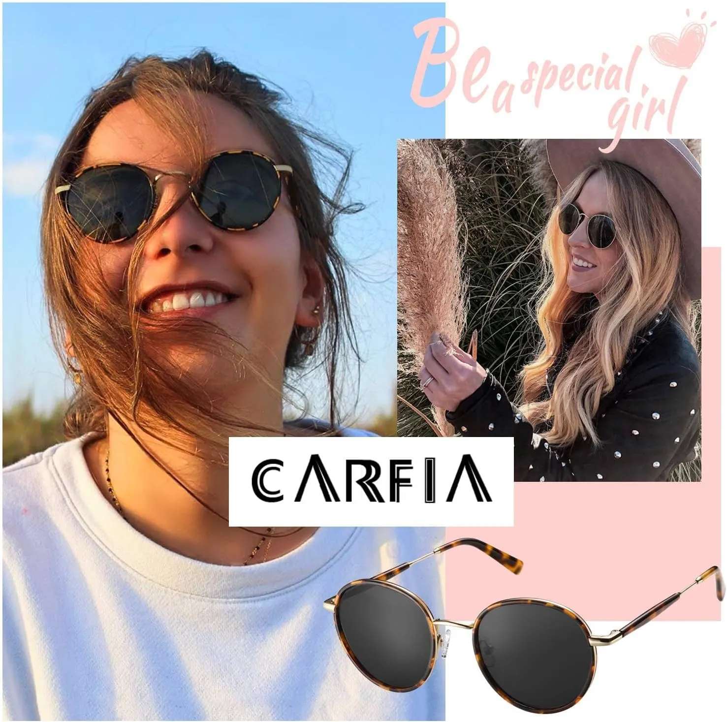 CARFIA Retro Small Round Polarized Womens Sunglasses UV Protection, Trendy Vintage Stylish Designer Sunglasses CA1949