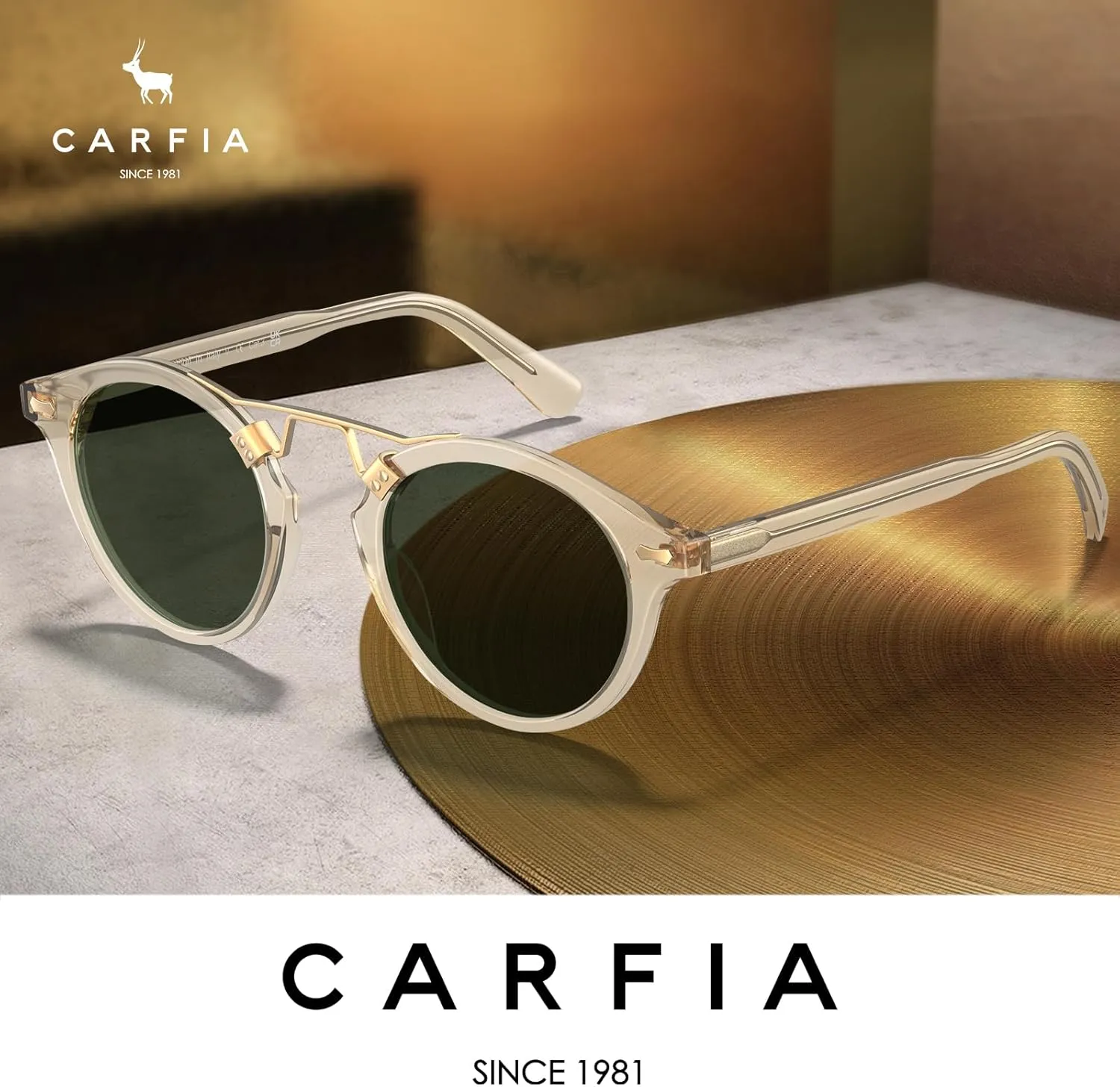 CARFIA Small Face Acetate Polarized Sunglasses for Women UV Protection, Retro Double Bridge Eyewears Metal Brow Round Sunnies