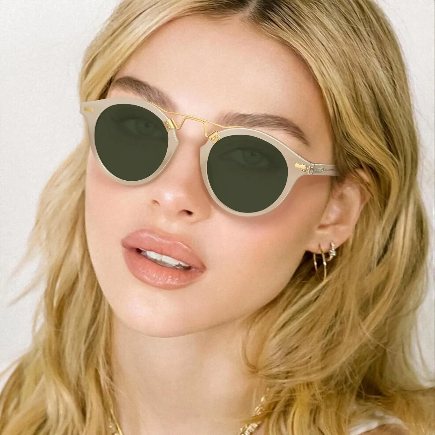 CARFIA Small Face Acetate Polarized Sunglasses for Women UV Protection, Retro Double Bridge Eyewears Metal Brow Round Sunnies