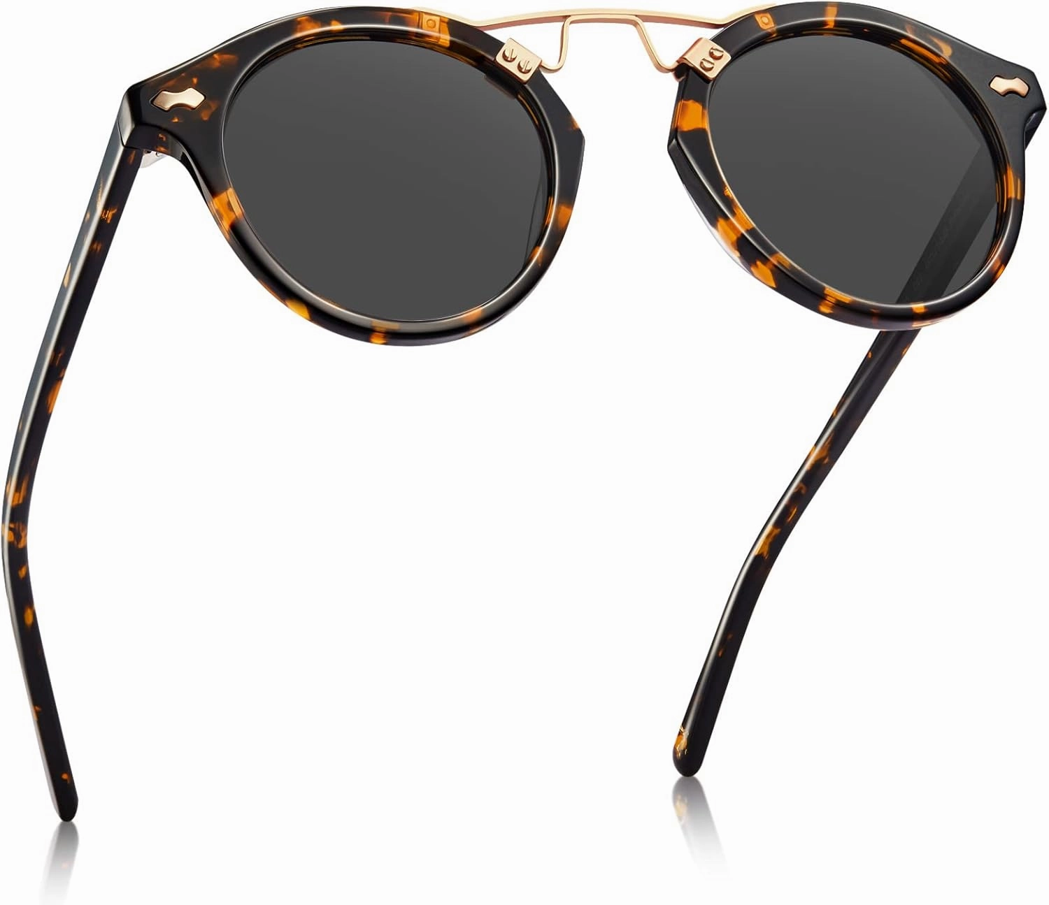 CARFIA Double Bridge Small Acetate Sunglasses for Women Polarized, Retro Metal Brow Ladies Sunnies Fashion Round Eyewears