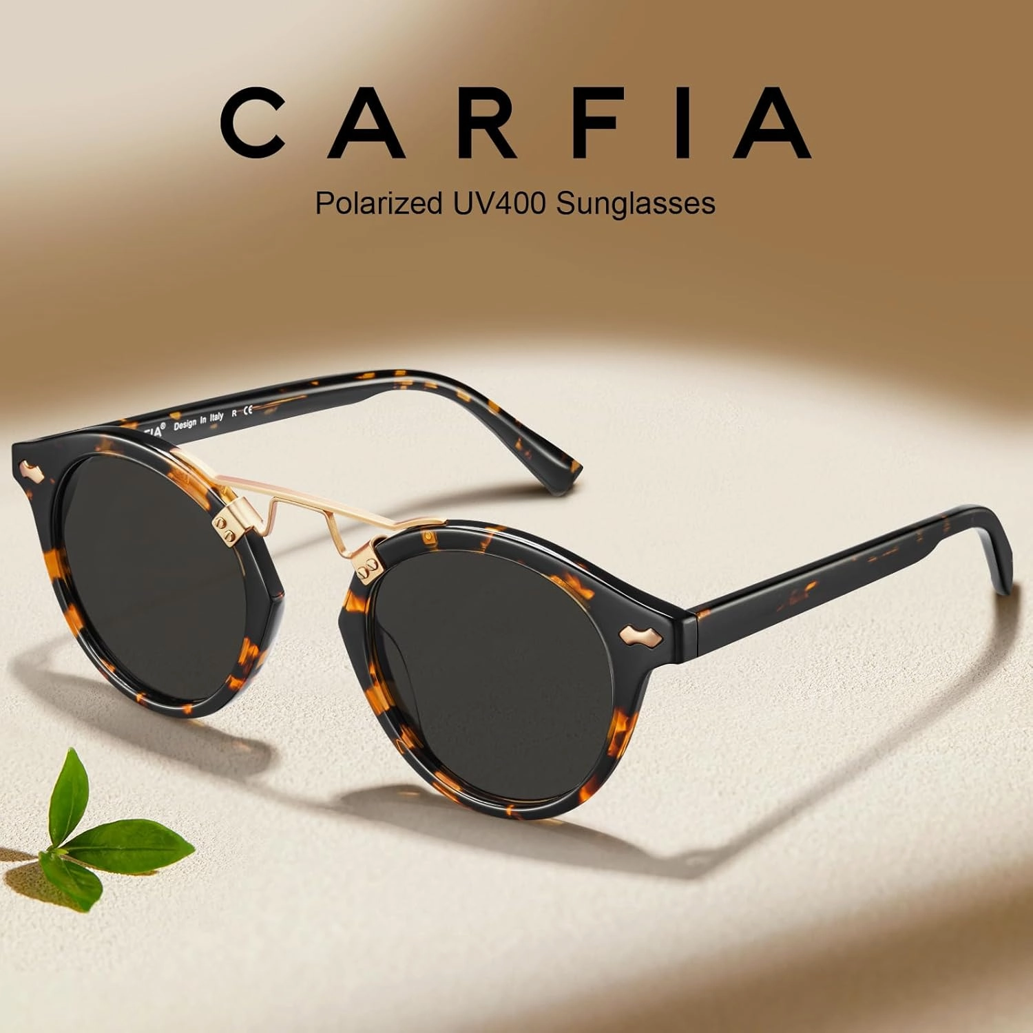CARFIA Double Bridge Small Acetate Sunglasses for Women Polarized, Retro Metal Brow Ladies Sunnies Fashion Round Eyewears