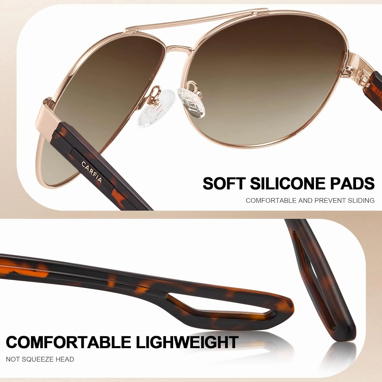 CARFIA Lightweight Retro Pilot Sunglasses for Women Polarized UV Protection, Trendy Outdoor Driving Lady Sunnies Metal Frame