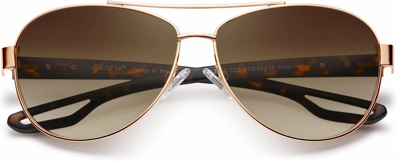CARFIA Lightweight Retro Pilot Sunglasses for Women Polarized UV Protection, Trendy Outdoor Driving Lady Sunnies Metal Frame