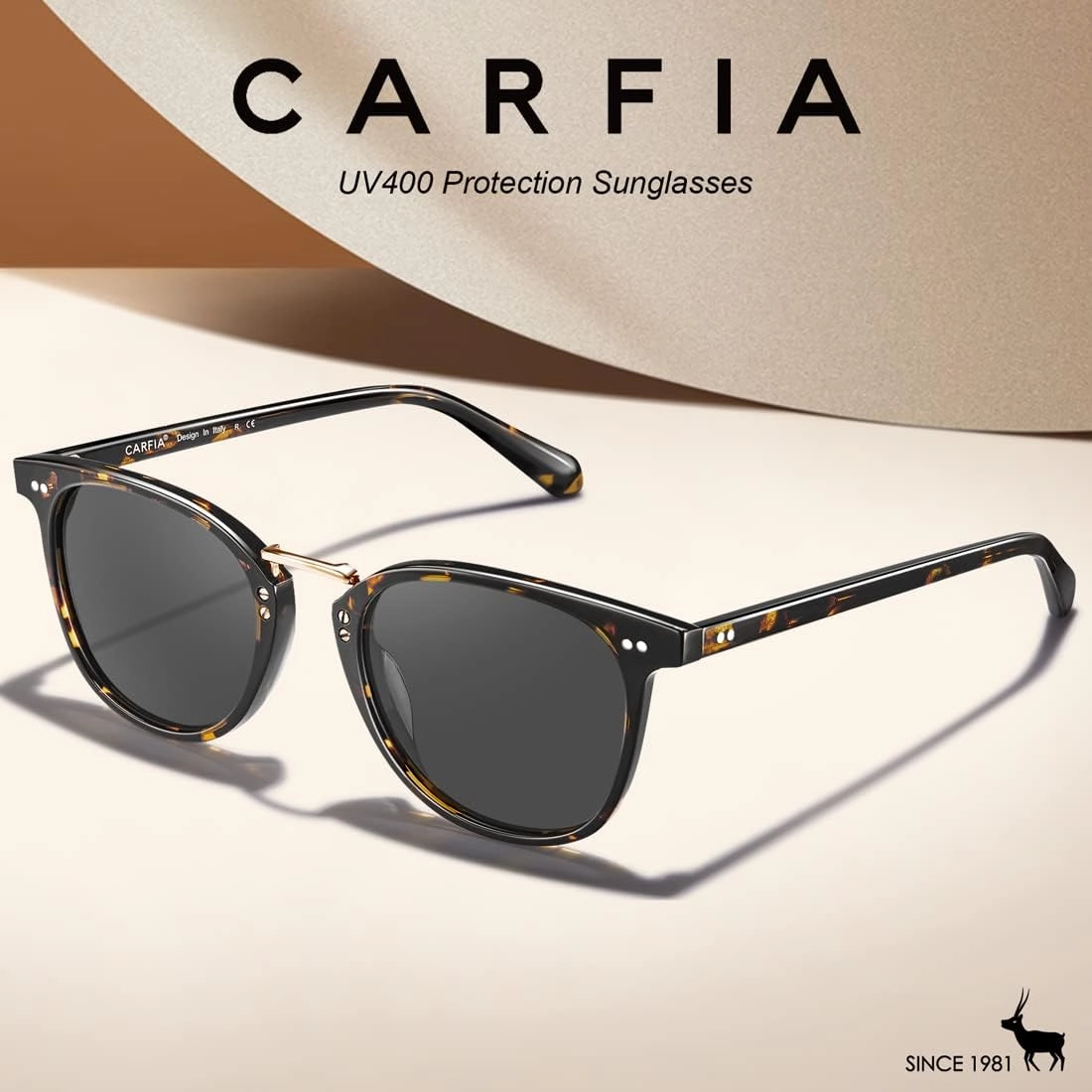 CARFIA Small Face Acetate Polarized Sunglasses for Women UV Protection, Retro Trendy Eyewear Metal Bridge Brow Ladies Sunnies