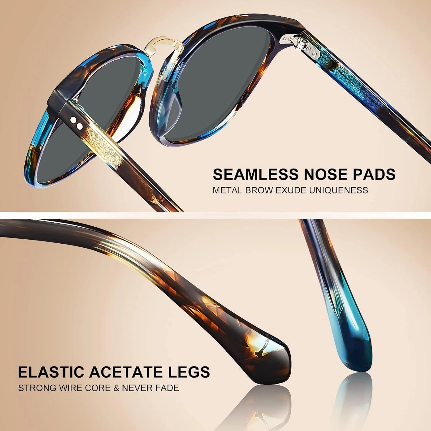 CARFIA Small Face Acetate Polarized Sunglasses for Women UV Protection, Retro Trendy Eyewear Metal Bridge Brow Ladies Sunnies