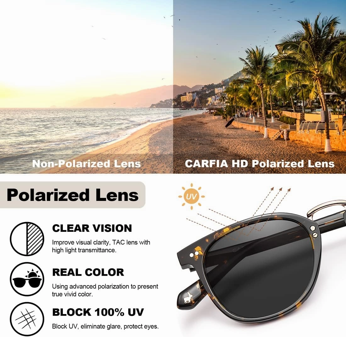 CARFIA Small Face Acetate Polarized Sunglasses for Women UV Protection, Retro Trendy Eyewear Metal Bridge Brow Ladies Sunnies