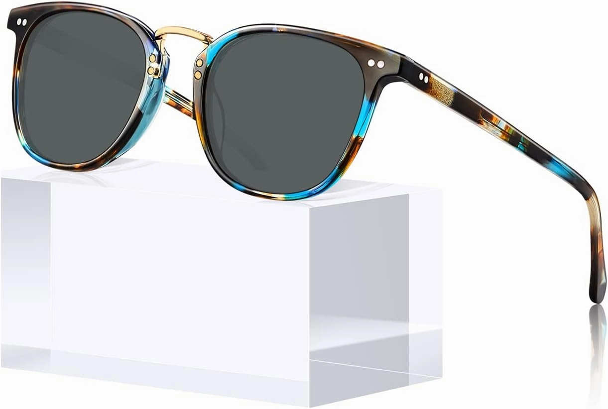 CARFIA Small Face Acetate Polarized Sunglasses for Women UV Protection, Retro Trendy Eyewear Metal Bridge Brow Ladies Sunnies