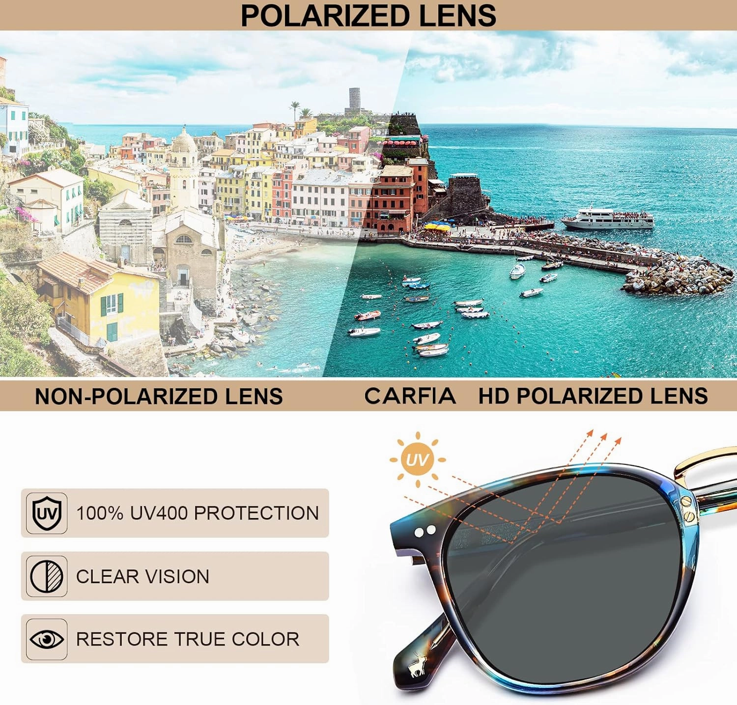 CARFIA Small Face Acetate Polarized Sunglasses for Women UV Protection, Retro Trendy Eyewear Metal Bridge Brow Ladies Sunnies