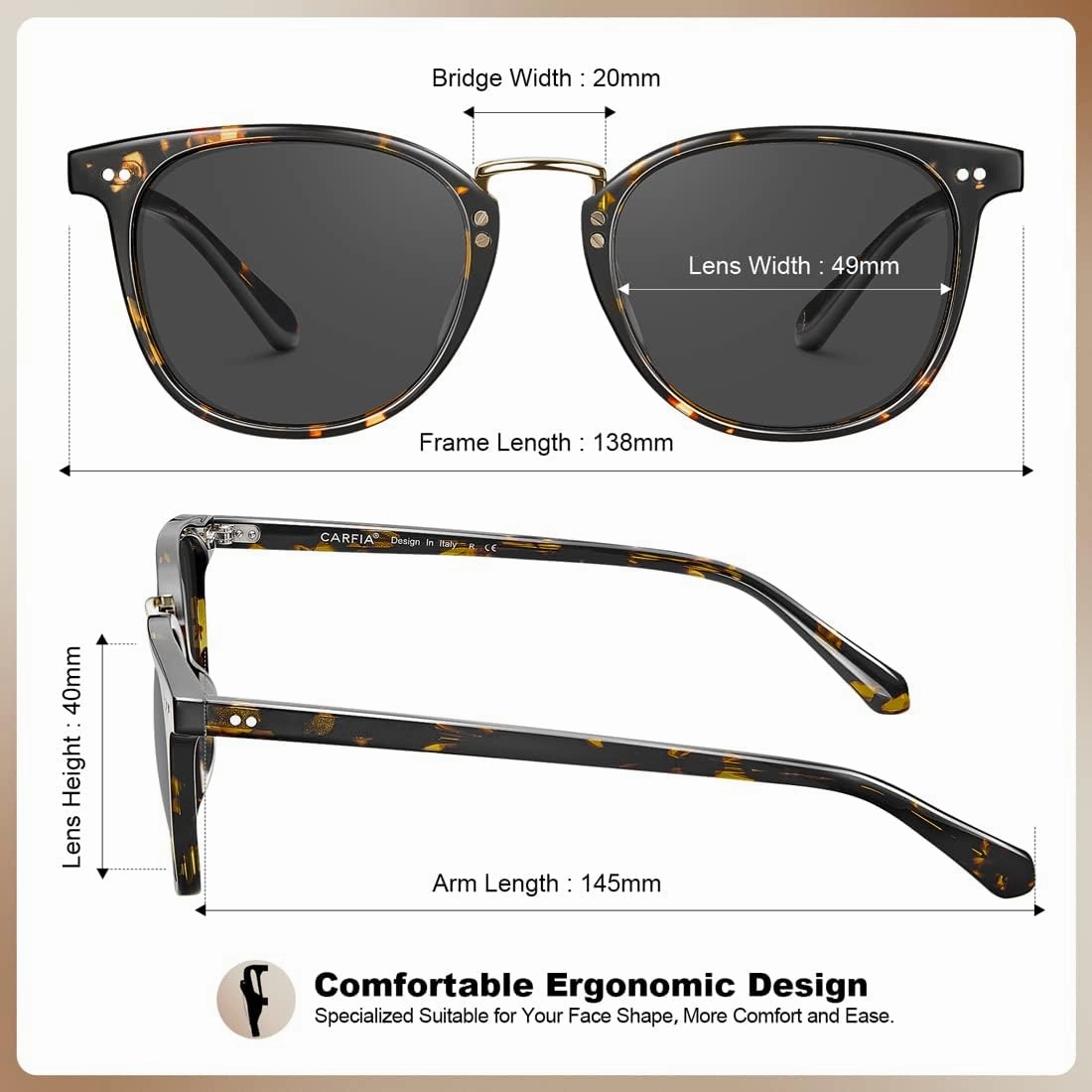 CARFIA Small Face Acetate Polarized Sunglasses for Women UV Protection, Retro Trendy Eyewear Metal Bridge Brow Ladies Sunnies