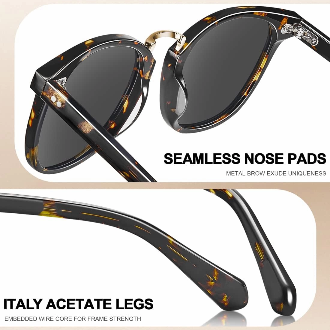 CARFIA Small Face Acetate Polarized Sunglasses for Women UV Protection, Retro Trendy Eyewear Metal Bridge Brow Ladies Sunnies