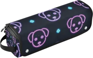 Cartoon Cute Color Fluorescent Neon Dog 2-in-1 Curling Iron Travel Case with Removable Heat Resistant Mat Waterproof Flat Curling Irong Travel Organizer for Flat Irons, Straighteners, Curling Irons
