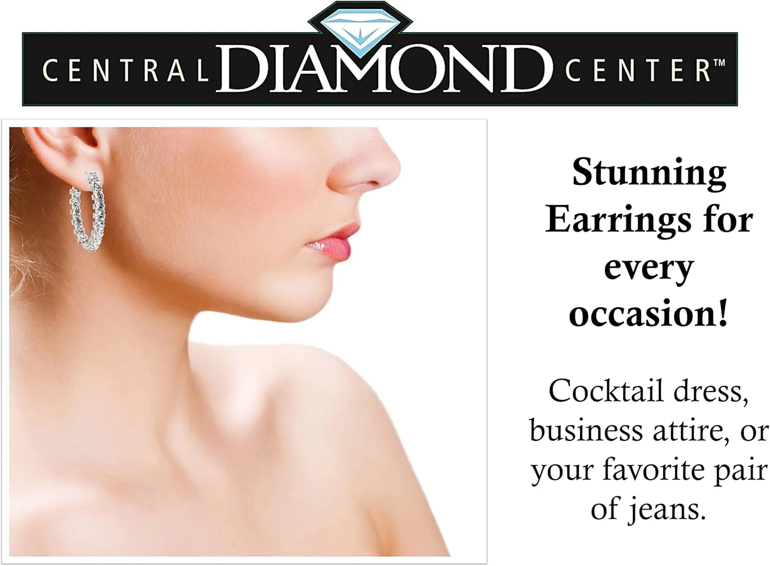 Central Diamond Center Zsa Zsa Oval Hoop Earrings Solid 925 Sterling Silver w/Pure Brilliance Zirconia, Simulated Diamond Hoops