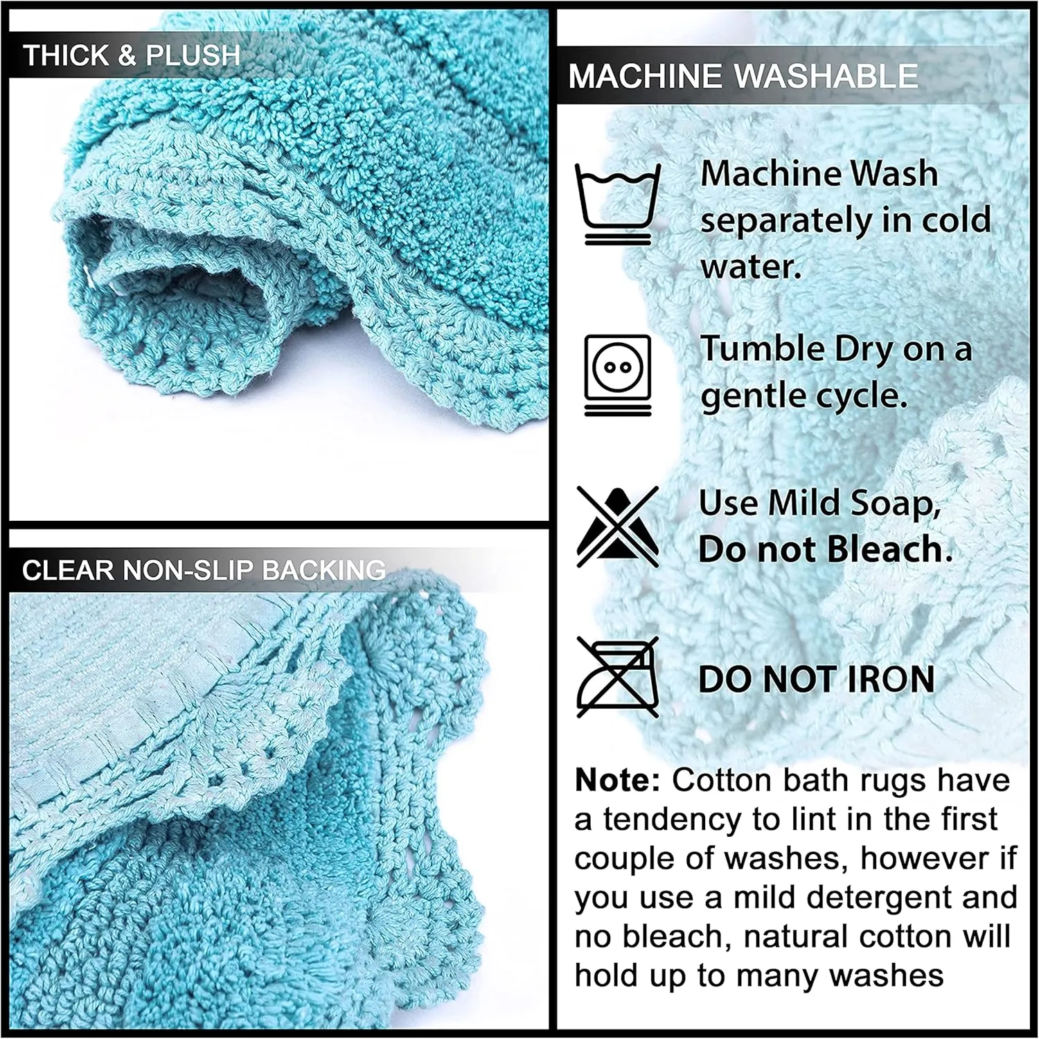 Chardin home Aqua Blue Crochet Bathrug, 100% Cotton Oval bathmat with artisanally Handcrafted Crochet Border, 17x24 Inch Oval tubmat, Small Rug, Perfect for Half Baths, Powder Rooms, bathrooms