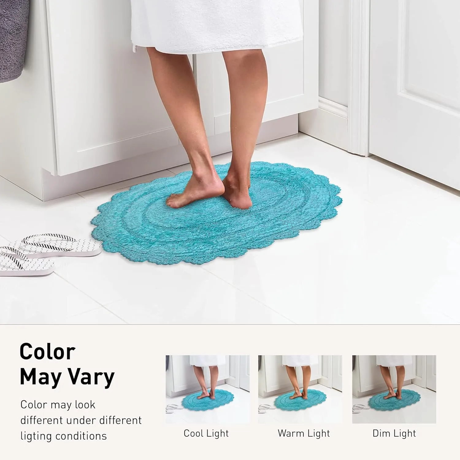 Chardin home Aqua Blue Crochet Bathrug, 100% Cotton Oval bathmat with artisanally Handcrafted Crochet Border, 17x24 Inch Oval tubmat, Small Rug, Perfect for Half Baths, Powder Rooms, bathrooms
