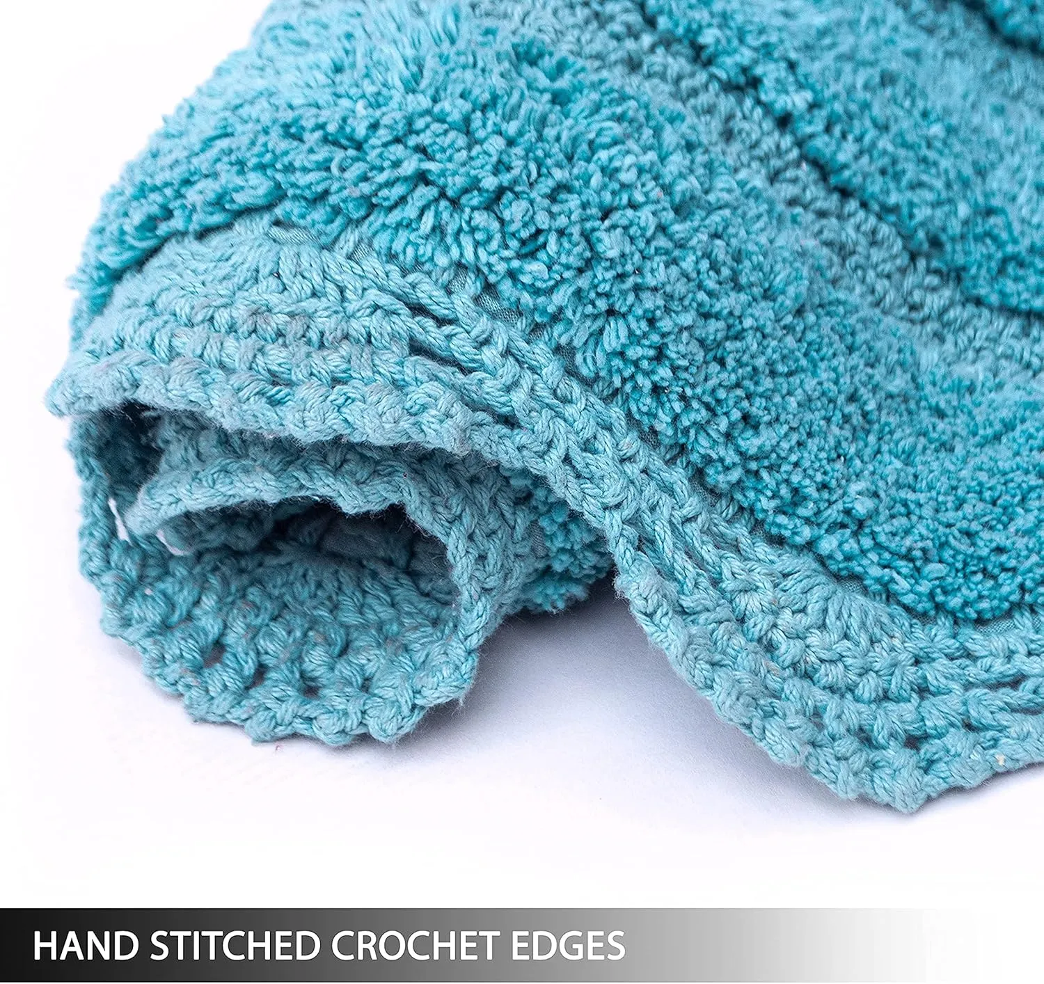 Chardin home Aqua Blue Crochet Bathrug, 100% Cotton Oval bathmat with artisanally Handcrafted Crochet Border, 17x24 Inch Oval tubmat, Small Rug, Perfect for Half Baths, Powder Rooms, bathrooms