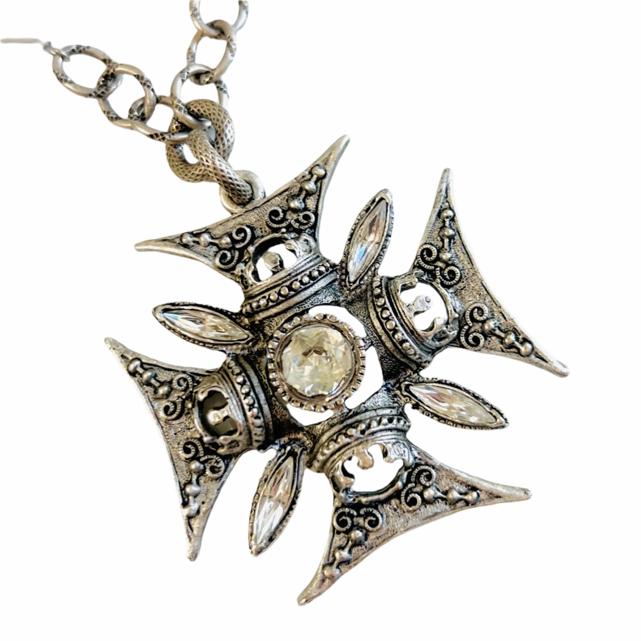 Charlemagne Crystal Cross Necklace in Gold or Silver