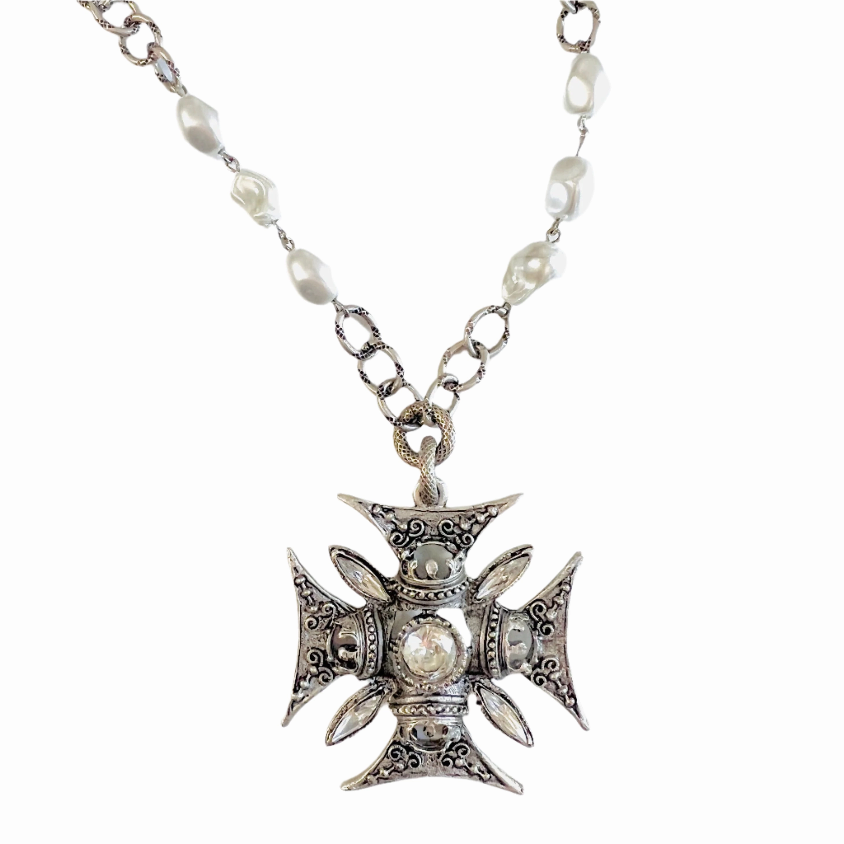 Charlemagne Crystal Cross Necklace in Gold or Silver