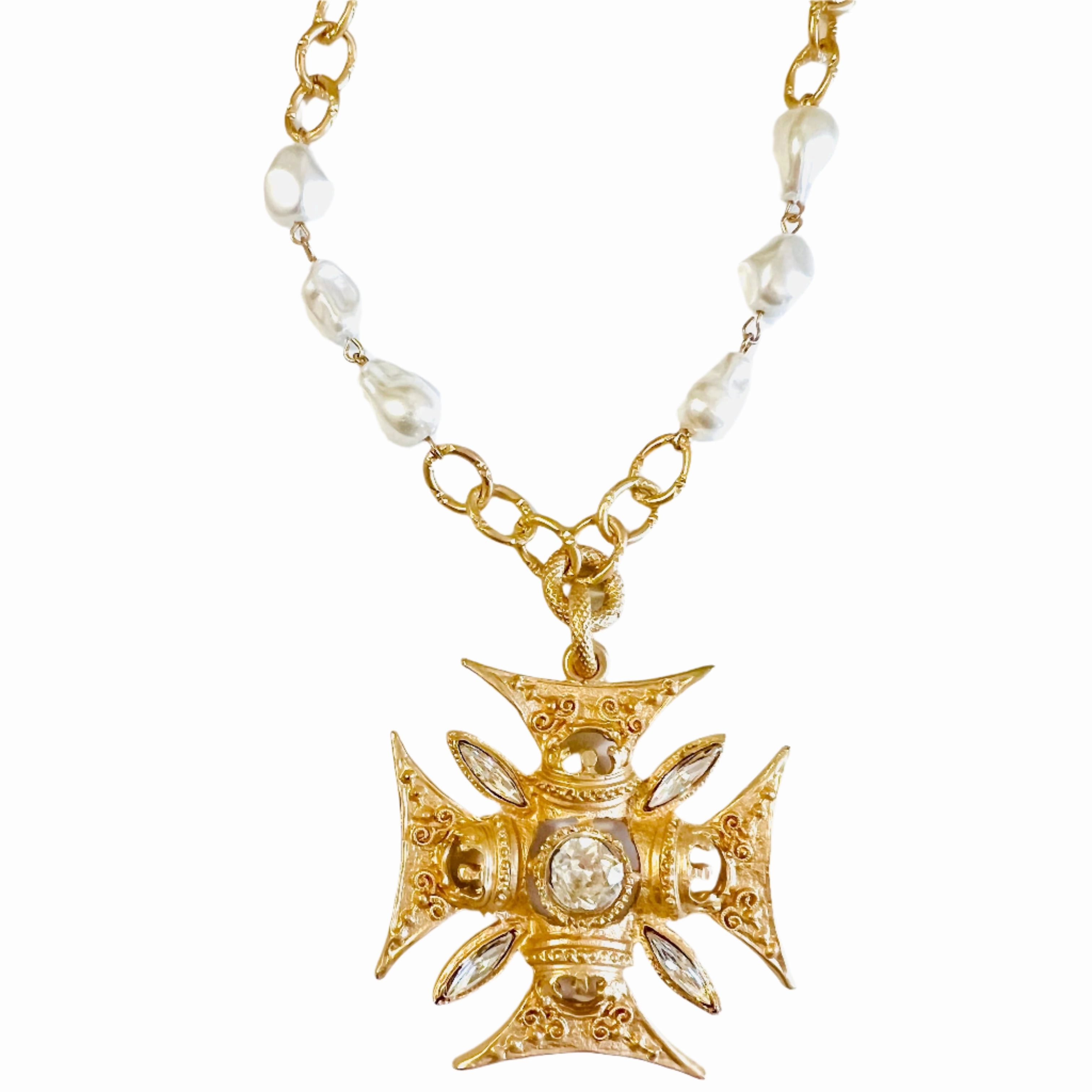 Charlemagne Crystal Cross Necklace in Gold or Silver