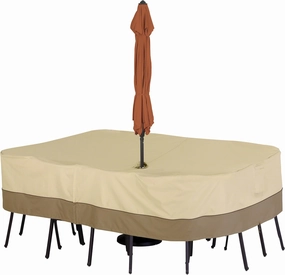 Classic Accessories Veranda Patio Table Cover with Umbrella Hole Pebble/Large/Rectangular/Oval, Outdoor Table Cover