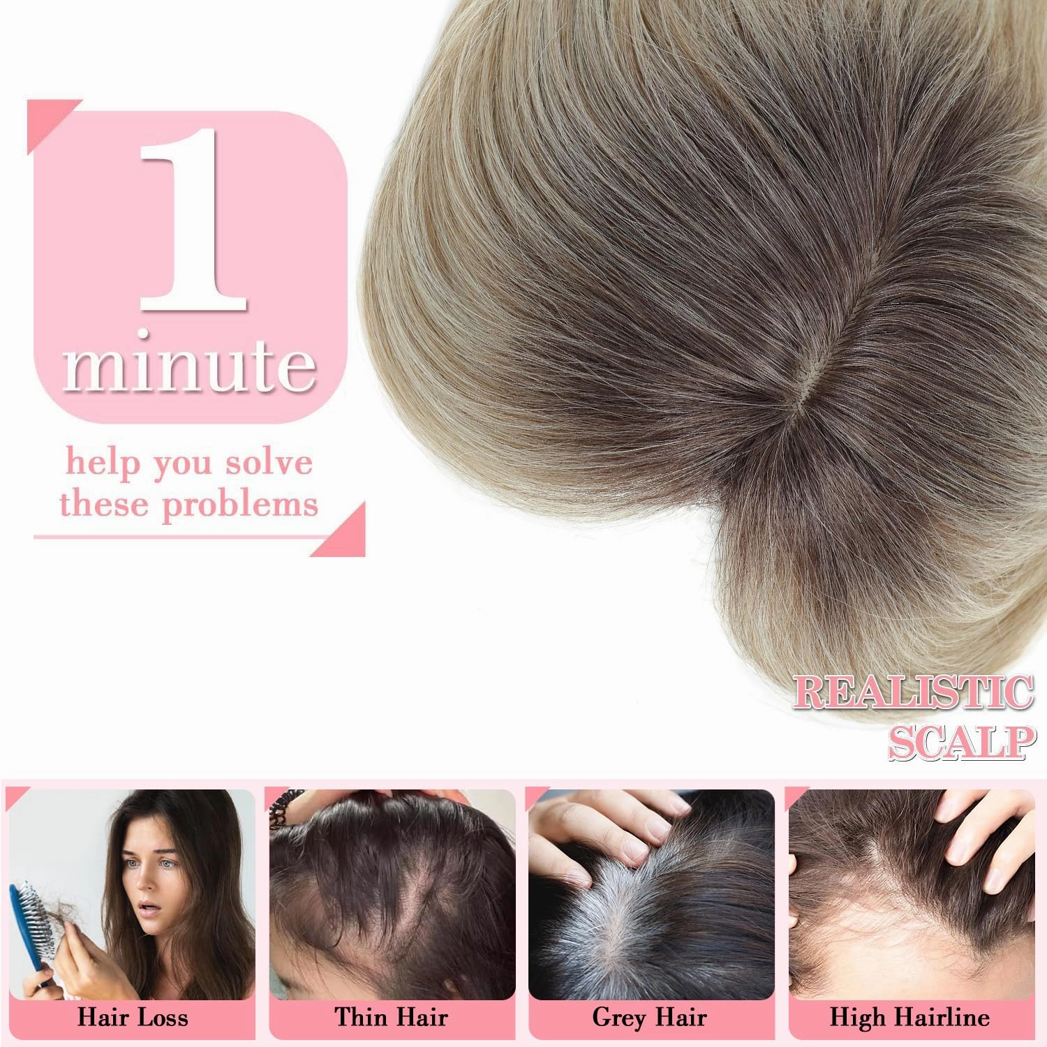 Clip in Synthetic Hair Topper with Bangs for Women, 18inch Hair Topper Long Layered 6.5"X6.5" Big Base Toppers Hairpieces for Women with Thinning Hair Ombre Mix Blonde Color