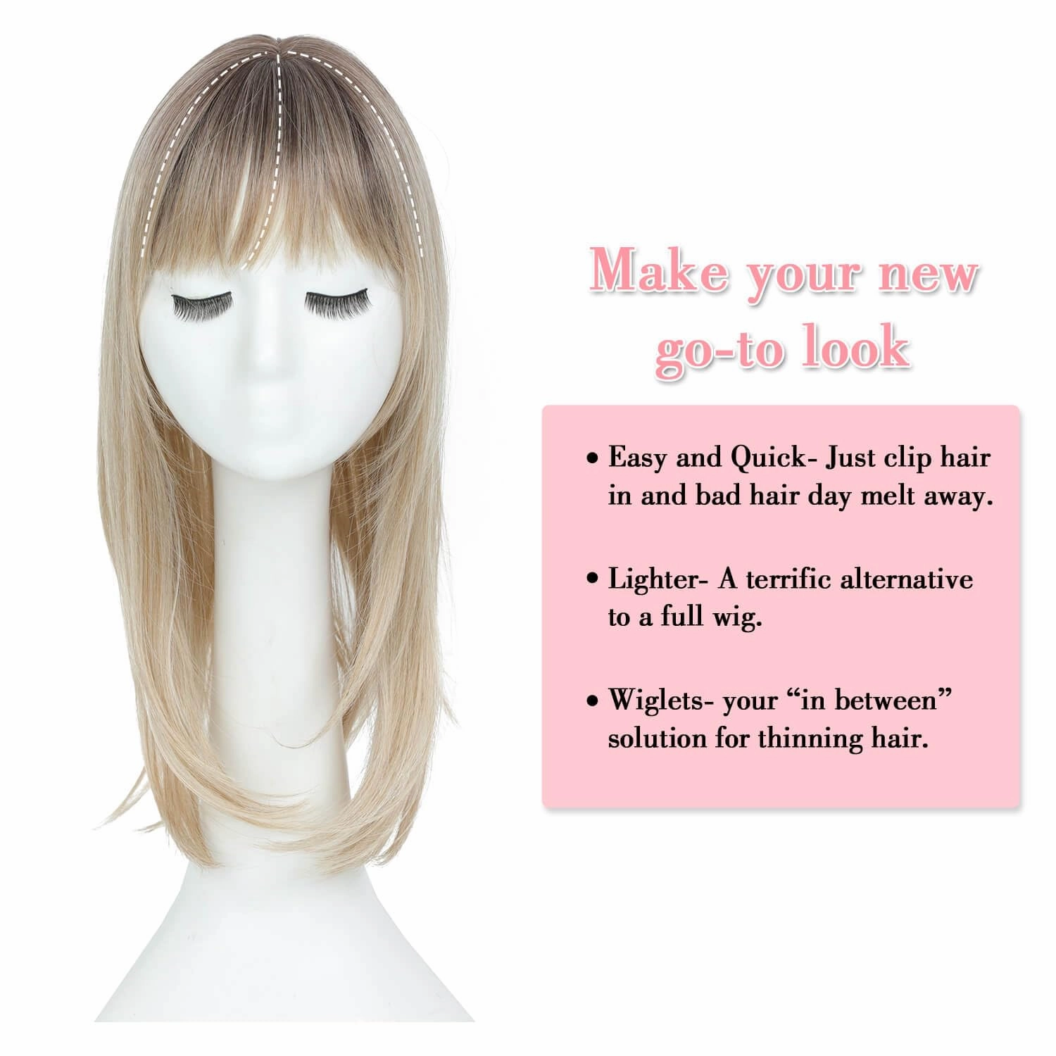 Clip in Synthetic Hair Topper with Bangs for Women, 18inch Hair Topper Long Layered 6.5"X6.5" Big Base Toppers Hairpieces for Women with Thinning Hair Ombre Mix Blonde Color