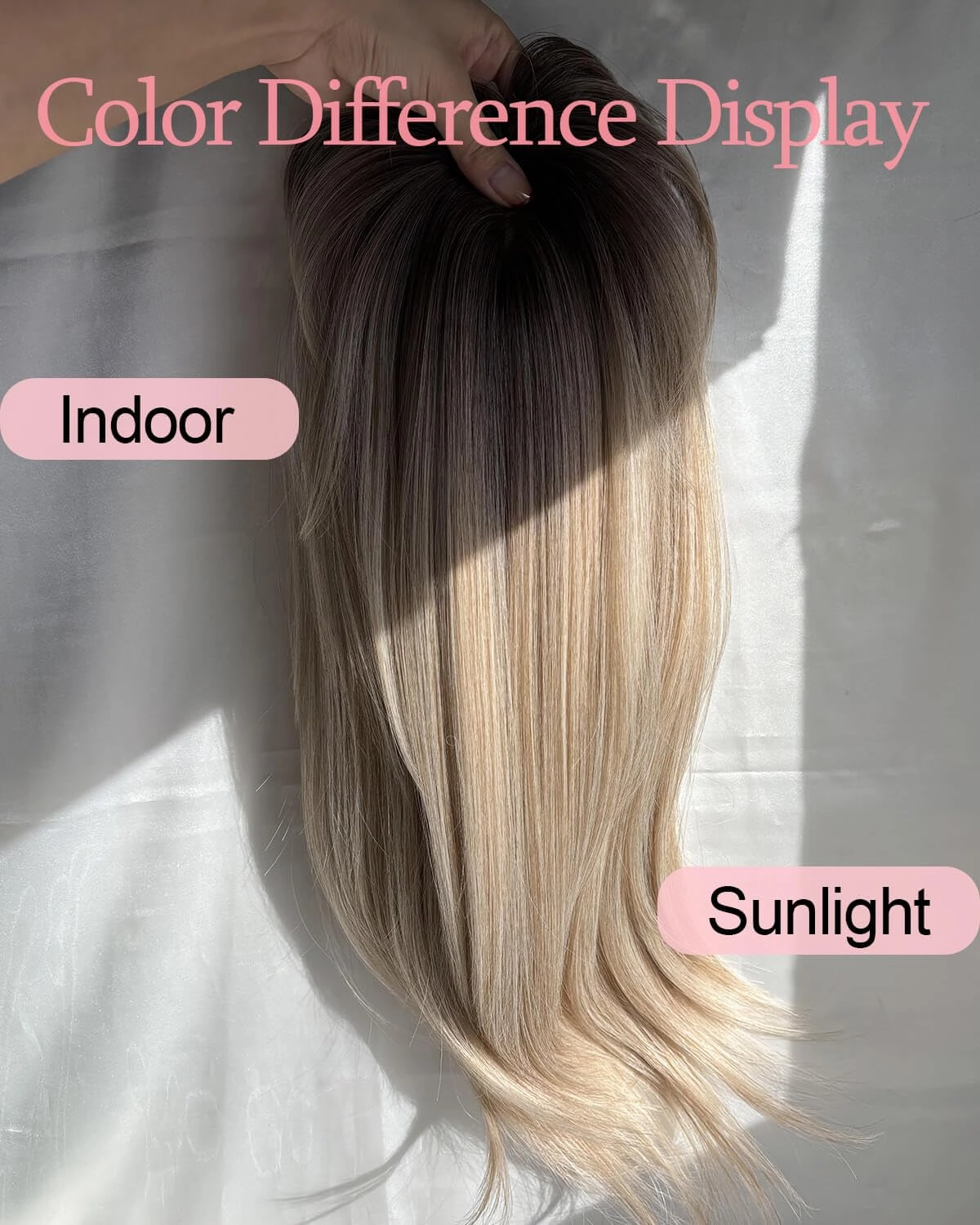 Clip in Synthetic Hair Topper with Bangs for Women, 18inch Hair Topper Long Layered 6.5"X6.5" Big Base Toppers Hairpieces for Women with Thinning Hair Ombre Mix Blonde Color