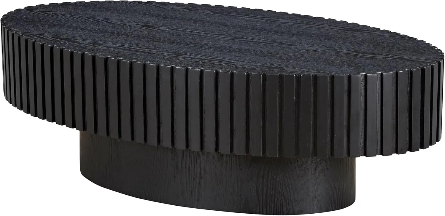 Coffee Table, 43.7 Inch Modern Handcraft Solid Wood Drum Oval Coffee Table for Living Room, Small Space, Office, Easy Assembly (Black)