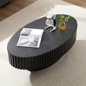 Coffee Table, 43.7 Inch Modern Handcraft Solid Wood Drum Oval Coffee Table for Living Room, Small Space, Office, Easy Assembly (Black)