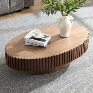 Coffee Table, 43.7 Inch Modern Handcraft Solid Wood Drum Oval Coffee Table for Living Room, Small Space, Office, Easy Assembly (Walnut)
