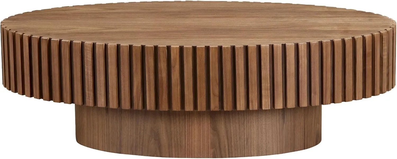 Coffee Table, 43.7 Inch Modern Handcraft Solid Wood Drum Oval Coffee Table for Living Room, Small Space, Office, Easy Assembly (Walnut)