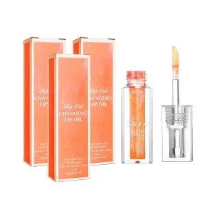 Color-Changing Lip Oil, Large Brush Head Moisturizing Lip Gloss,Warm Change Moisturizing Lip Gloss, Long-Lasting Nourishment (Orange,3pcs)