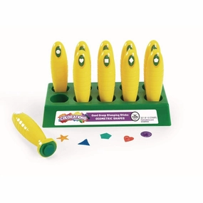 Colorations Shapes Easy to Hold Good Grasp Kids Stamping Sticks Set of 10, 1-1/2"W x 5-1/8"H each, 3/4"H for Card Making and Learning