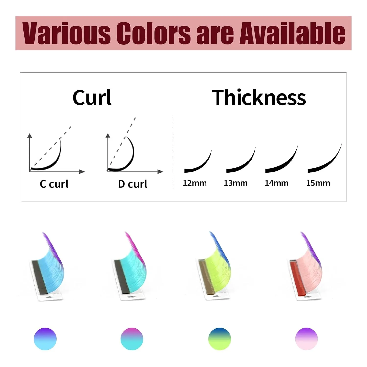 Colored Lash Extensions, 32 Rows Cashmere lash extensions, 0.07 C Curl Lash Extensions, 12-15mm Mix Classic Lash Extensions, Single Lash Extensions for Professional(32 Rows-Ombre 0.07-C 12-15mm)