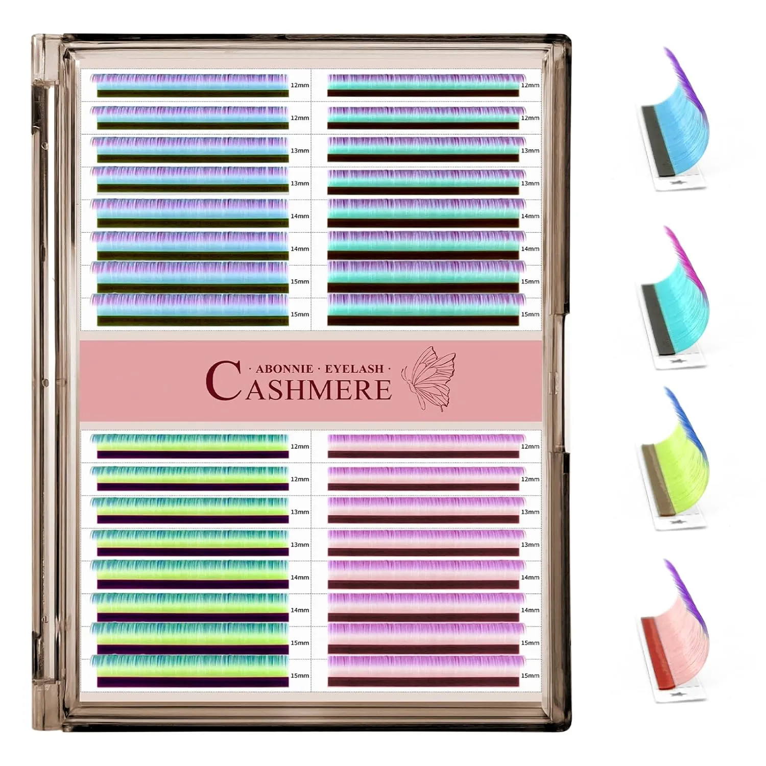 Colored Lash Extensions, 32 Rows Cashmere lash extensions, 0.07 C Curl Lash Extensions, 12-15mm Mix Classic Lash Extensions, Single Lash Extensions for Professional(32 Rows-Ombre 0.07-C 12-15mm)
