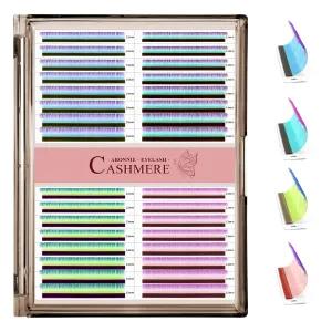 Colored Lash Extensions, 32 Rows Cashmere lash extensions, 0.07 C Curl Lash Extensions, 12-15mm Mix Classic Lash Extensions, Single Lash Extensions for Professional(32 Rows-Ombre 0.07-C 12-15mm)