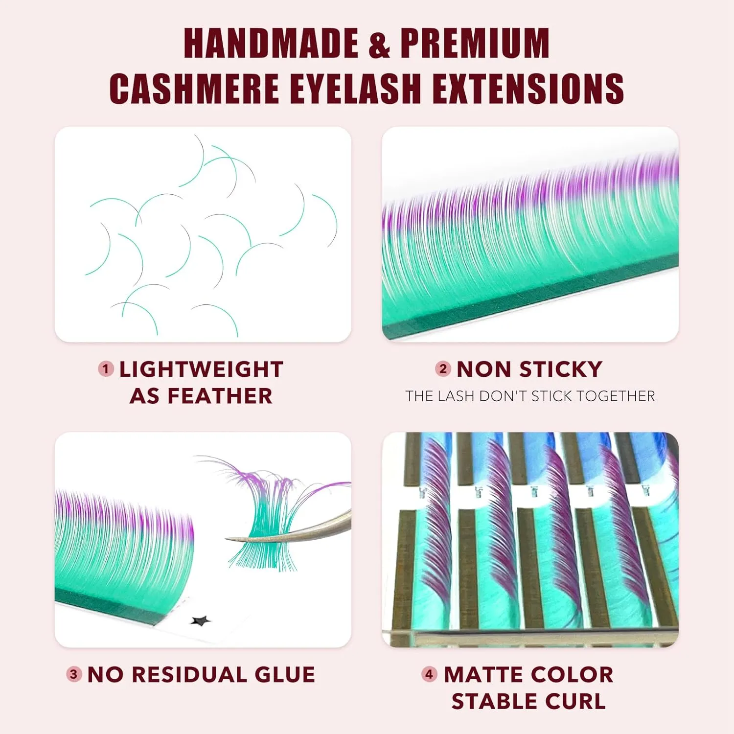 Colored Lash Extensions, 32 Rows Cashmere lash extensions, 0.07 C Curl Lash Extensions, 12-15mm Mix Classic Lash Extensions, Single Lash Extensions for Professional(32 Rows-Ombre 0.07-C 12-15mm)