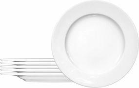 Commercial Dinnerware, Meran Porcelain Flat Plate with Rim, Dessert/Bread Plate, White, 6.8-Inch, Set of 6
