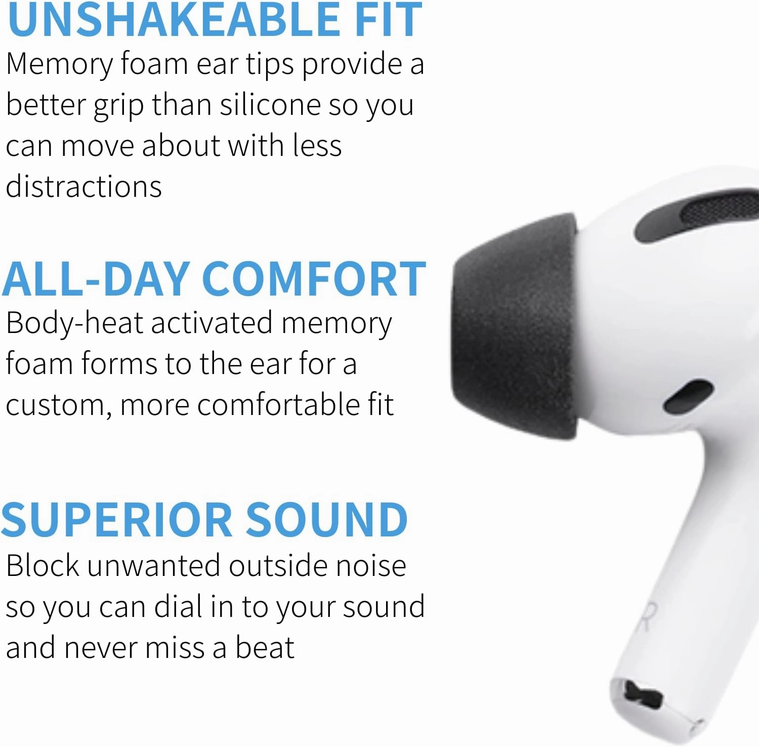 Comply Memory Foam Replacement Earbud Tips for Apple AirPods Pro 1 & 2 | Ultimate Comfort, Secure Fit, Superior Noise Isolation | Anti Slip, Prevent From Falling Out | Black, Small (3 Pairs)