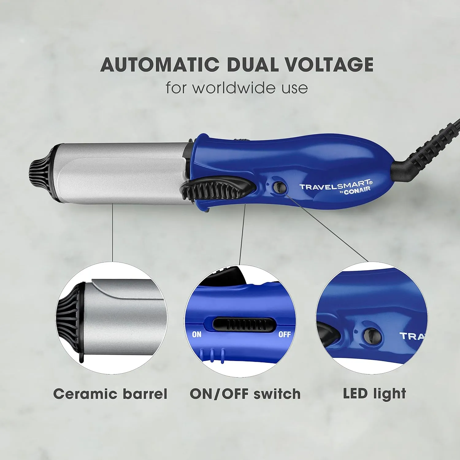 Conair Travel Curling Iron, Mini 1 Inch Ceramic Curling Iron in Blue by Travel Smart