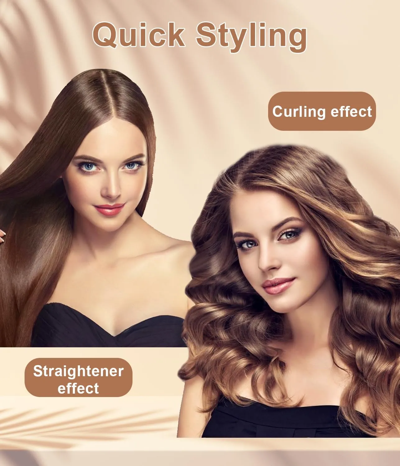 Cordless Hair Curling Iron Brush, 1.5" Mini Cordless Hair Curler, 3-in-1 Travel Curling Brush Hair Straightener Comb Rechargeable, 7000mAh Portable Ionic Heated Curling, Gold