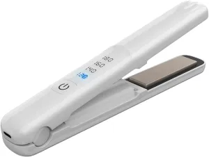 Cordless Hair Straightener and Curler, 2 in 1 Portable Mini Flat Iron & Curling, Fast Heating & Titanium Plate with 4 Adjustable Temp, Travel Size and USB Rechargeable with Pouch (White)
